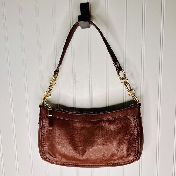 Elliot Lucca Leather Hand Shoulder Bag Purse Gold Textured HW Woven Details B1 - Picture 1 of 14